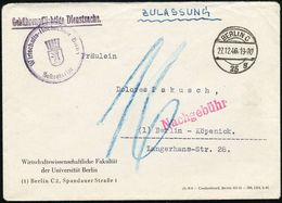 BERLIN C/ 25/ G 1946 (27.12.) 1K-Brücke + Roter 1L: Nachgebühr + Viol. 2K-HdN: Wirtschafts-Hochschule Berlin.. (Berl. Wa - Andere & Zonder Classificatie