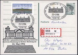 10619 BERLIN 12/ WAHL DES BUNDES-PRÄSIDENTEN 1994 (23.5.) SSt Auf Amtl. P 80 Pf. + Zudruck: Wahl 1. Gesamtdeut-scher Bun - Other & Unclassified