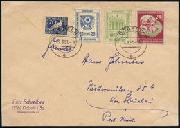 (10) DÖBELN/ A 1951 (24.8.) 2K-Steg Auf 24 Pf. "III. Weltfestspiele Der Jugend" + 3 Verschiedene, Passende Spendenmarke  - Monumenten