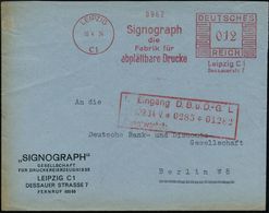 LEIPZIG/ C1/ Signograph/ Die/ Fabrik Für/ Abplättbare Drucke 1934 (10.4.) AFS Auf Firmen-Bf. (links Kl. Randmäng.): "SIN - Non Classés