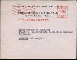 FRANKREICH 1957 (22.10.) AFS: PARIS - TRI - No.1/C. 2264 + 7 Wellen (Ministère De L'Education Nat.) Ausl-Bf.: BIBLIOTHEQ - Zonder Classificatie
