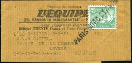 FRANKREICH 1951 (8.9.) Schw. 1L: PARIS NORD ETRANGER Auf EF 5 F. Marianne , Miniatur-Zeitungs-Sb.: L'EQUIPE.. N. Belgien - Zonder Classificatie