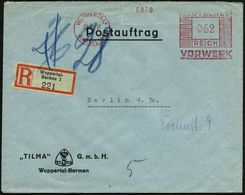 WUPPERTAL-/ BARMEN/ VORWERK 1937 (23.4.) AFS 062 Pf. + RZ: Wuppertal-/Barmen 3 , Firmen-Bf.: "TILMA" GmbH = Fa. Für Elek - Elettricità