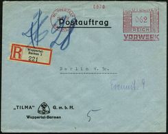 WUPPERTAL-/ BARMEN/ VORWERK 1937 (23.4.) AFS 062 Pf. + RZ: Wuppertal-/Barmen 3 , Firmen-Bf.: "TILMA" GmbH = Fa. Für Elek - Elektrizität