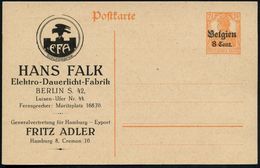 DT.BES.BELGIEN 1917 Amtl. P 7 1/2 Pf. Germania, Organge + Vs./rs. Zudruck: HANS FALK/ Elektro-Dauerlicht-Fabrik Berlin 4 - Elektriciteit