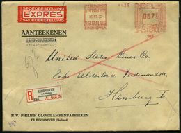 NIEDERLANDE 1937 (16.11.) AFS: EINDHOVEN/103 (ohne Werbung) 067 1/2 C. + Firmen-Selbstbucher-RZ: EINDHOVEN/ N.V. Philips - Elektriciteit