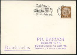 FRANKFURT (ODER)/ *2*/ Radfahrer!/ Halte Den/ Rückstrahler/ Stets In Ordnung! 1936 (16.11.) MaWSt = Rückstrahler Auf Inl - Sonstige (Land)