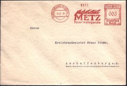 KARLSRUHE (BADEN)1/ METZ/ Feuerwehrgeräte 1938 (9.2.) Dekorat. AFS = Flammenmeer Klar Auf Inl.-Bf. (Dü.E-3CEh) - FEUERWE - Bombero