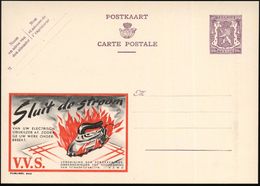 BELGIEN 1948 90 C. Reklame-P, Braunlila: Sluit De Stroom..V.V.S. = Brennendes Bügeleisen , Fläm.Text., Ungebr. (Mi.P 248 - Brandweer