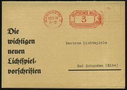 MANNHEIM 2/ DEUTSCHES REICH 1934 (12.5.) PFS 3 Pf. A. Reklame-Klapp-Kt: ..das Neue Lichtspielgesetz V.16.2.1934.. = NS-K - Cinema