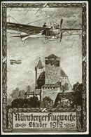 NÜRNBERG/ *2* 1912 (18.10.) Bd.Ma.St. Auf Monochromer Sonder-Kt.: Nürnberger Flugwoche Okt. 1912 = Flugzeuge über Nürnbe - Sonstige (Luft)