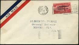 CUBA 1928 (5.12.) 5 C. LINDBERGH, EF Auf Erstflug-Bf: HAVANNA - MIAMI (AS) Flugpost-MWSt: HABANA (Muller Nr.5), Aufl. Nu - Otros (Aire)