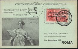 ITALIEN 1917 (20.5.) 1K: POSTA AEREA/ROMA - TORINO Auf EF 25 C. Experimental-Erstflug (Mi. 126 EF) Seltener, Früher Inl. - Andere (Lucht)