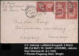 U.S.A. 1929 (8.3.) 2 C. "Flugapparat Gebr.Wright 1903", Reine MeF: Paar + Einzelstück = Internat. Zivilluftfahrt-Konfere - Andere (Lucht)