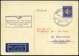 BERLIN NW 7/ DEUTSCHE/ LUFTHANSA/ LUFTPOSTSTELLE 1958 (27.3.) HWSt Auf EF DDR 35 Pf. Flp. (Mi.611 EF) + Viol. HdN: BEFÖR - Altri (Aria)