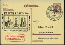 BRESLAU 1 LUFTPOST/ Erster/ Postflug/ BRESLAU-PRAG-MÜNCHEN 1927 (19.4.) SSt (Flugzeug-Silhouette, Mi.27.5-02, + 22.- EUR - Other (Air)