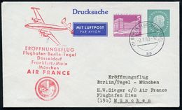 (1) BERLIN FLUGHAFEN TEGEL/ Aa 1960 (2.1.) 2K-Steg Auf PU 5 Pf. OPD + 7 Pf. Heuss III + Roter HdN: ERÖFFNUNGSFLUG/ Flugh - Andere (Lucht)