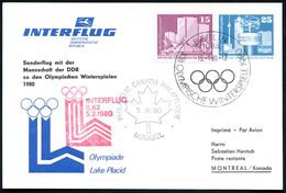 1085 BERLIN/ XIII.OLYMP.WINTERSPIELE 1980 (15.1.) SSt Auf PP 25 Pf. Weltuhr, Blau: INTERFLUG/Sonderflug Mannschaft D.DDR - Andere (Lucht)