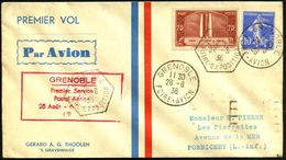 FRANKREICH 1936 (28.8.) Erstflug-SU.: Air France: Grenoble - Pornichet (AS), 6eck-SSt: GRENOBLE/ FOIRE-EXPOS. + 1K: GREN - Altri (Aria)