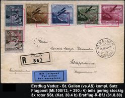 LIECHTENSTEIN 1930 (31.8.) Roter Ra.3: I. Postflug/VADUZ - ST.GALLEN.. (AS), Kpl. Satz Flp. 15 Rp - 1 Fr. (Mi.108/13, +  - Autres (Air)