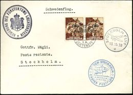 LIECHTENSTEIN 1938 (8.10.) Erstflug-Bf.: Zürich - Stockholm (vs.AS.), Zuleitung Vaduz, 25 C. Dienst, Paar (Mi.D 23 MeF)  - Sonstige (Luft)