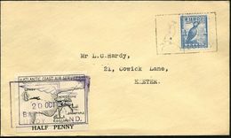 LUNDY 1935 (20.10.) Privatpost 1 Puffin, Blau, EF = Papageientaucher + Motivgl. Ra.: LUNDY + Flp.-Marke "Atlantic Coast  - Altri (Aria)