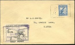 LUNDY 1935 (20.10.) Privatpost 1 Puffin, Blau, EF = Papageientaucher + Motivgl. Ra.: LUNDY + Flp.-Marke "Atlantic Coast  - Sonstige (Luft)