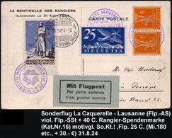 SCHWEIZ 1924 (31.8.) Sonderflug-Sonder-Ak.: "La Sentinelle Des Rangiers": Les Rangiers - Lausanne Mit Viol. Flp.-SSt + F - Andere (Lucht)