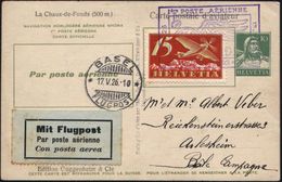 SCHWEIZ 1926 (15.5.) PP 10 Pf. Tell, Grün: NAVIGATION HOLOGERE AERIENNE NHORA/Ier POSTE AERIENNE: Erstflug Le Locle - Ba - Otros (Aire)