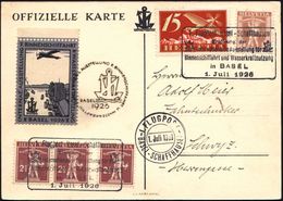 SCHWEIZ 1926 (1.7.) Sonderflug: Basel - Schaffhausen , 2x Ra.-SSt: 1.Flugpost Basel - Schaffhausen/Eröffnung D./Int. Aus - Altri (Aria)