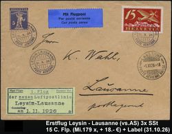 SCHWEIZ 1926 (31.10.) Erstflug Zum Flugmeeting Leysin, 3x Viol.SSt: LEYSIN - LAUSANNE/ POSTE AERIENNE (AS) Flp. 25 C. (M - Sonstige (Luft)