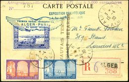 ALGERIEN 1930 (15.4.) Erstflug: Algier - Paris, Blaue Flp.-Vign.: Expos.Philatélique + Bl. Flügel-HdN: PREMIER VOYAGE IN - Otros (Aire)