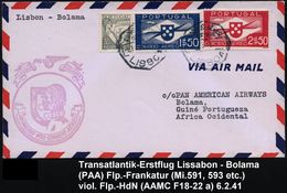 PORTUGAL 1941 (6.2.) Erstflug (PAA): Lisboa - Bolama / Port. Guinea (rs.AS) Flp. 1,50 E. U. 2,50 E. (Mi.591, 593 U.a.) L - Other (Air)