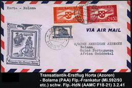 PORTUGAL 1941 (3.2.) Erstflug (PAA): Horta - Bolama / Portug. Guinea (rs.AS) Flp. 1,75 E. U. 2,50 E. (Mi.592/93 U.a.) Sc - Andere (Lucht)