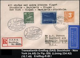 SCHWEDEN 1945 (10.7.) Erstflug (SILA): Stockholm - New York (rs. AS) 2x Flp.-SSt: SECOND SWEDISH/ TRANSATLANTIC FLIGHT.. - Otros (Aire)