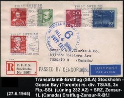 SCHWEDEN 1945 (27.6.) Transatlantik-Erstflug (SILA): Stockholm - New York (AS) 3x Flp.-SSt.: FIRST SWEDISH/TRANSATLANTIC - Autres (Air)