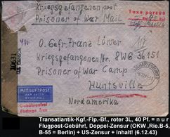 ASCHAFFENBURG 2/ W 1943 (6.12.) 2K-Steg + Roter 3L: Taxe Percue/___RM ___ Pf + Hs. "40" (Pf.) = Nur Luftpost-Tarif!, Rot - Sonstige (Luft)