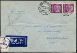 BERLIN-CHARLOTTENBURG 2/ W 1940 (30.4.) 2K-Steg Auf Paar 40 Pf. Hindenbg. + OKW-Zensur-Streifen "e" + Viol. 1K (= Frankf - Sonstige (Luft)