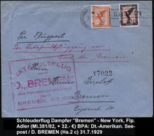 DEUTSCHES REICH 1929 (31.7.) BPA-MaSt: Deutsch-Amerik. Seepost/*Bremen-New York*/D.BREMEN/N.D.L. A. Adler 50 Pf. + 1 Mk. - Sonstige (Luft)