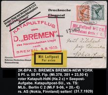 DEUTSCHES REICH 1929 (21.7.) 2K-BPA.: DEUTSCHE-AMERIKANISCHE SEEPOST/BREMEN-/NEW YORK/D. BREMEN Auf Flp. 5 Pf. U. 50 Pf. - Autres (Air)