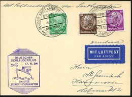 DEUTSCHES REICH 1934 (16.6.) 2K-BPA: DEUTSCH-AMERIKANISCHE SEEPOST/BREMEN/NEW YORK/* D. BREMEN * 2x Klar Auf Hindenbg.-3 - Andere (Lucht)