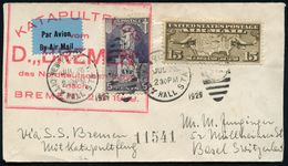 U.S.A. 1929 (26.7.) Flp. 15 C. U.a. + 1K: NEW YORK/CITY HALL + Roter HdN: KATAPULTFLUG/ D. "BREMEN"/ Des NDL/ Nach/ BREM - Otros (Aire)