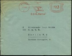 BREMEN/ 1/ D.D.G. "Hansa" 1936 (2.11.) AFS = Reedereiflagge = Reederei Des Katapultdampfers "Westfalen", Rs. Abs-Vordr.: - Andere (Lucht)