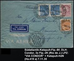 BRASILIEN 1935 (7.11.) 600 Rs. U. 2x 1000 Rs. Hermes Etc., 2K: CORREIO AEREO/ 2A T/ DISTRICTO FEDERAL + Schw. Katapult-2 - Andere (Lucht)