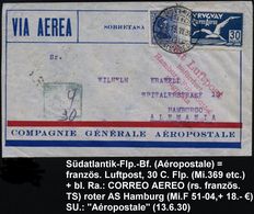 URUGUAY 1930 (13.6.) Vordr-Bf: COMPAGNIE GENERALE AEROPOSTALE = Französ. Fluggesellschaft , Flp.-Frankatur + Bl.Ra4: ... - Andere (Lucht)