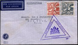 CURACAO 1941 (16.10.) 15 C. U. 20 C. Merkur, Satzreine Frankatur + 2K: ARUBA + Viol. Dreieck-Zensur: NIET GEOPEND/DOOR C - Sonstige (Luft)