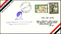 FIDSCHI 1941 (9.11.) Erstflug (FAM 19): Suva - Auckland N.Z. (rs. AS) Viol. Flp.-HdN: FIRST TRANSPACIFIC AIR MAIL, Selte - Andere (Lucht)