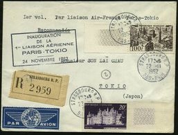 FRANKREICH 1952 (24.11.) Erstflug (Air France): Paris - Tokyo (rs. AS) + Flp.-Ra.5: INAUGURATION/ DE LA/ 1er LIAISON AER - Other (Air)