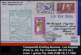 NEUKALEDONIEN 1940 (21.7.) Erstflug (PAA): FAM 19 Noumea - Los Angeles (AS) M.Flp. 9 F. (Mi.210 U.a.) Grüner U. Schw. Fl - Altri (Aria)