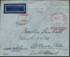 NIEDERL.INDIEN 1938 (1.7.) AFS: SEMARANG/HAVOIDU * 45 Ct. Auf Flp.-Firmen-Bf.: HARMSEN VERWEY & Co.., Rs. Color-Vign. I. - Andere (Lucht)